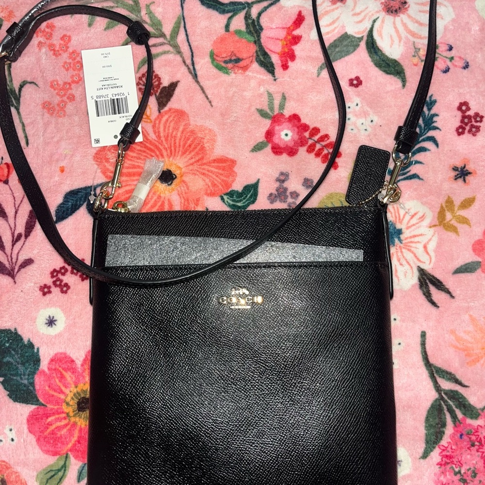 Coach Black Leather Crossbody Bag with Gold Hardware Kitt New